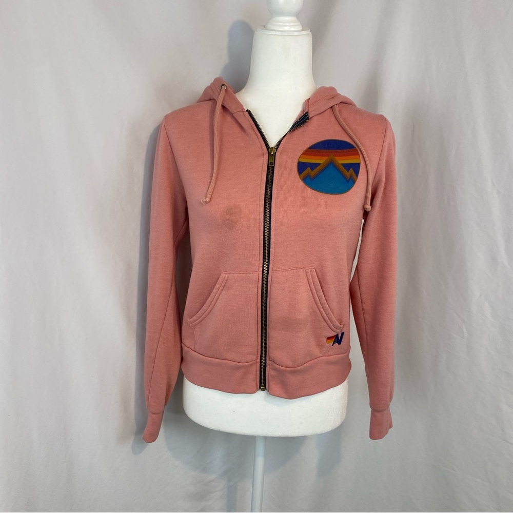 Aviator Nation Pink All Seasons circle logo zip hoodie Size XS